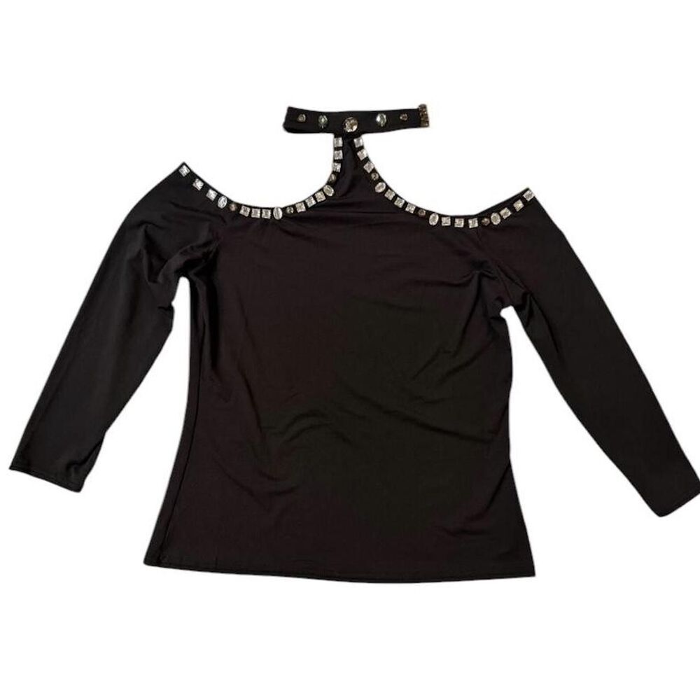 Black long sleeve top with rhinestone detailing - Picture 3 of 4